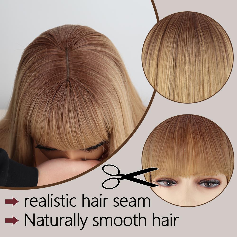 XINRAN Women Long Layered Ombre Blonde Wig with Bangs Synthetic Fiber Natural Cosplay Daily Wear Natural Straight Wig