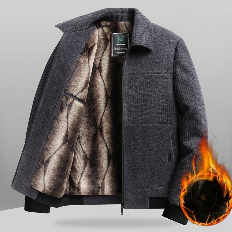 Autumn and Winter Men's Plus Velvet Thick Jacket Lapel Jacket Loose Top