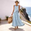 Robe Maxi d'Été pour Femme à Manches Courtes et Col en V Ligne A Évasée Robe Décontractée pour Vacances à la Plage Robe d'Été Fluide avec Poches