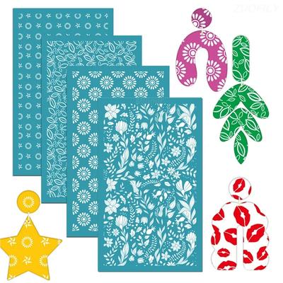 New Self-Adhesive Silk Screen Stencils for Polymer Clay Leaf Flower Decor Reusable Mesh Transfer Printing Earring Jewelry Making