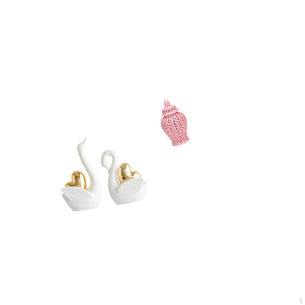 Elegant Swan Couple Figurines And Porcelain Ginger Jar Vase Tabletop Art Crafts for Bookshelf