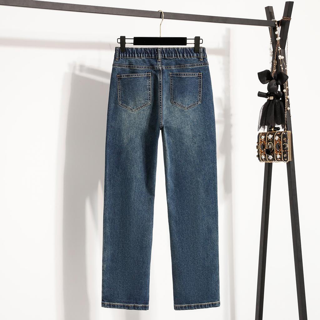 DIMANAF 2025 Plus Size Autumn Women Jeans Elastic  Pants Denim Blue High Waist New Pants 5XL