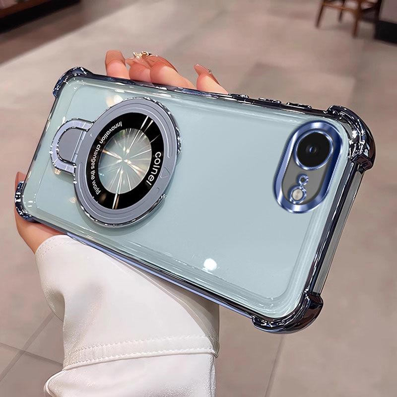 Shockproof Plating Magnetic Bracket Magsafe Case For iphone 16E 2025 16 15 14 13 12 11 Pro Max Silicone Cover