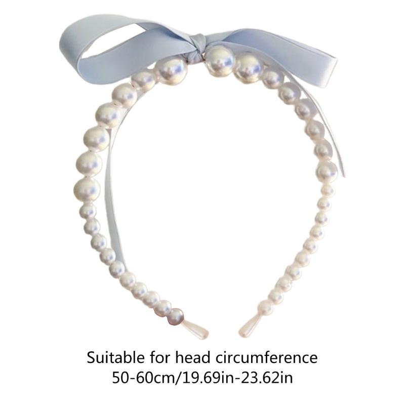 Bowknot Headband for Woman with White Pearls Decors Delicate Headbands Banquets Headbands Sweet Hairbands Yoga Supply