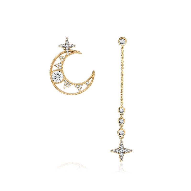 APM Monaco Earrings Asymmetrical Moon Front and Back Wear with Pendant Chain, Full Diamond Zircon, Elegant and Exquisite, 925 Silver AE12392OXY