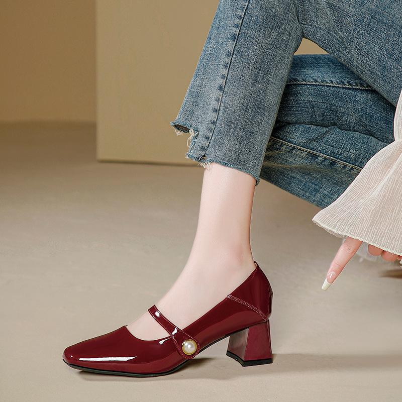 Fashion Women Mary Jane Heels Shoes 2024 New Fashion Solid Chunky Heeled Shoes for Women Spring Luxury Party Wedding Ladies Shoes