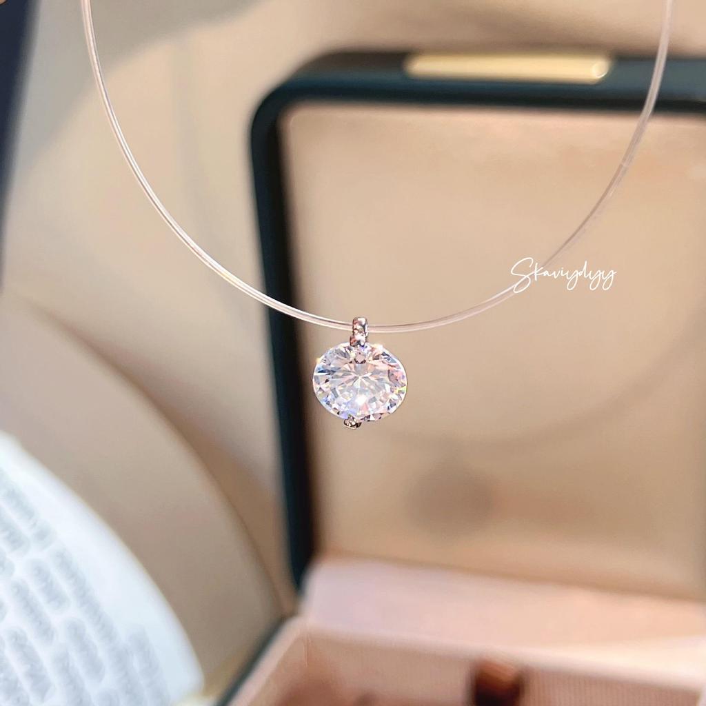 Mermaid's Tear Zirconia Invisible Fishing Line Necklace: Women's Versatile Moissanite-Style Zirconia Clavicle Chain