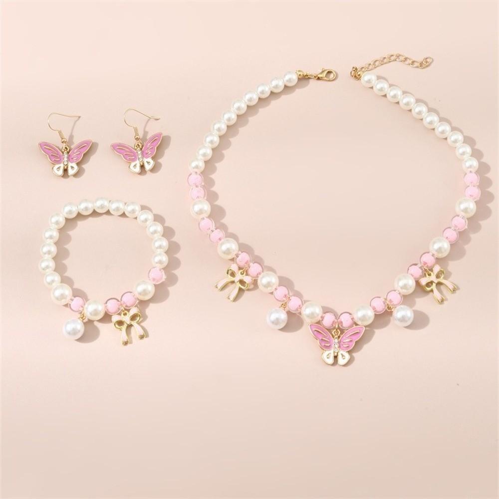 Pink Pearl Beaded Necklace Hand Chain Sweet Style Ear Pendants  Children's