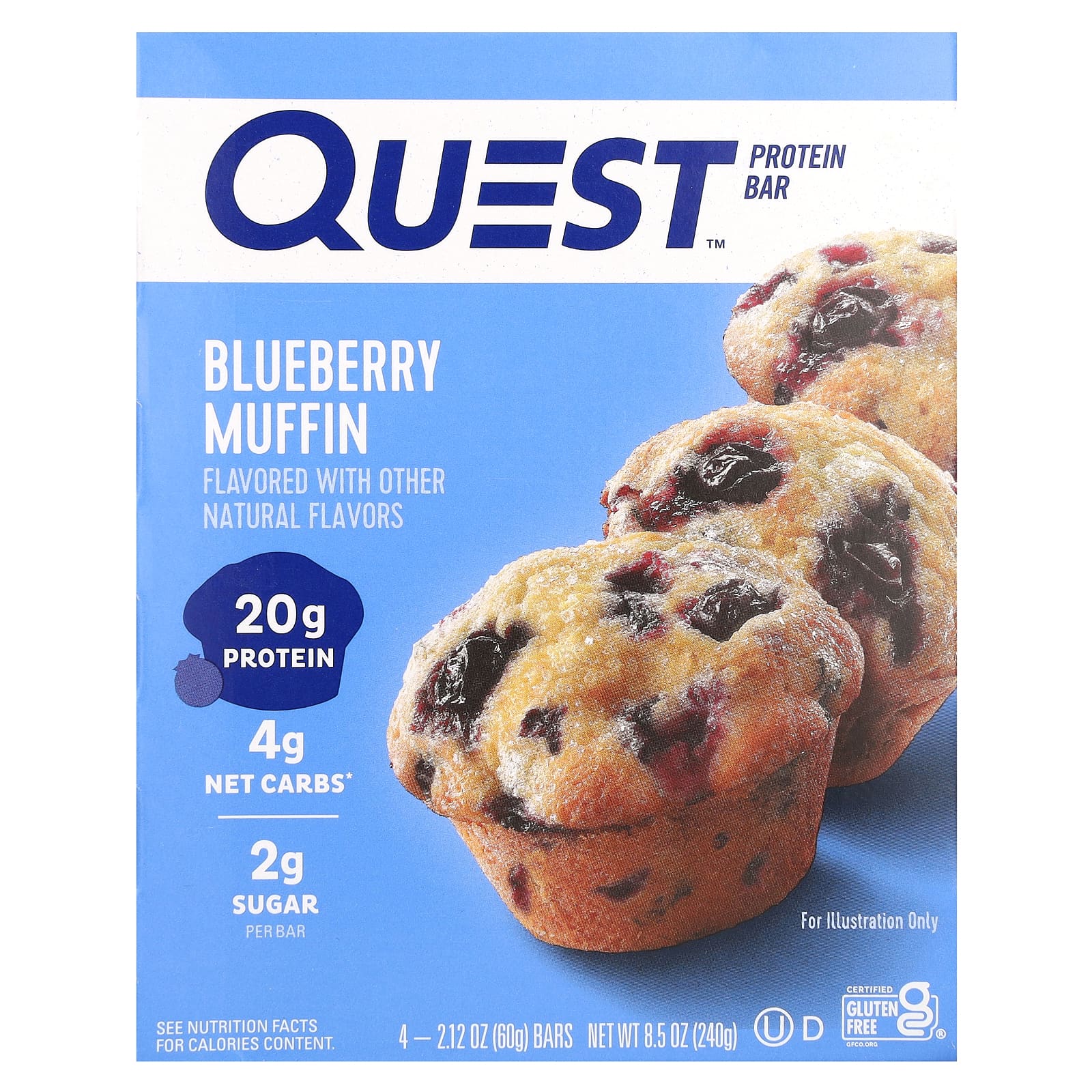 

Quest Nutrition, Protein Bar, Blueberry Muffin, 4 bars, 60 g (2.12 oz) each