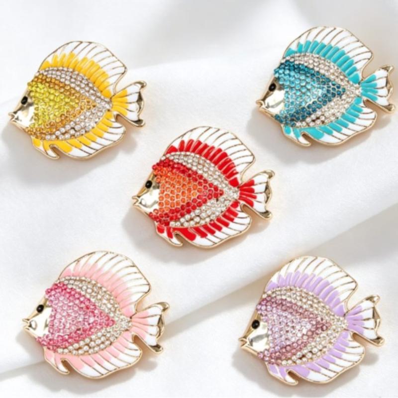 1 Pcs Rhinestone Tropical Fish Brooches Sparkling Crystal Inlay Vibrant Enamel Design For Daily Wear Party Accessory Gifts