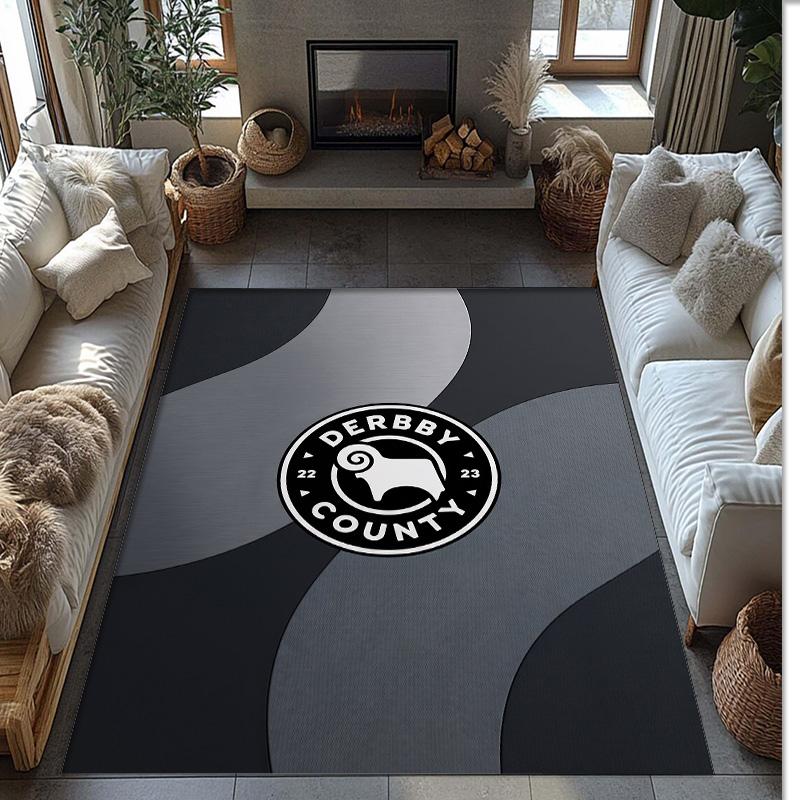 Derby County Football Print Crystal Velvet Rug, Comfortable Water Absorbent Non Slip Indoor Floor Carpet