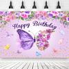 Butterfly Birthday Party Background Girls Fairy Princess Purple Pink Floral Gold Kids Table Banner Decor Photography Background