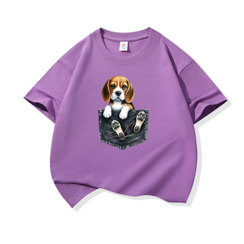 Kinder Katoenen T-shirt Schattige Zak Beagle Puppy Hond Grafisch Ronde Hals Korte Mouw T-shirt Casual Ademend Jongens Meisjes Zomer Top