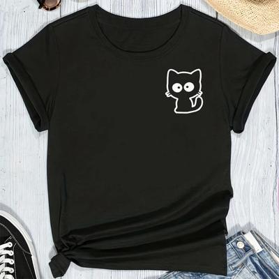 Kawaii Katze Aufdruck Damen T-Shirt Top 2025 Sommer Locker Cartoon Pullover Rundhals Kurzarm T-Shirt Damen Freizeit Unisex Kleidung
