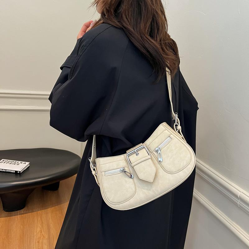 

Однотонная универсальная сумка в иностранном стиле с высокой текстурой, ручная, подмышечная, новая модная женская сумка через плечо, мессенджер, 2025 26*7*14 белый