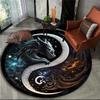 Mythical Animals Round Area Rug–Tiger,Dragon Lion with Tree of Life Fantasy Carpet for Living Room,Bedroom or Meditation Space