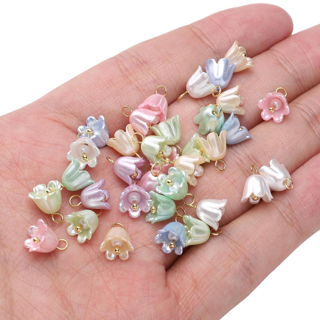 Acrylic Imitation Pearl Color Preservation Cream Lily Orchid Charms Pendant For Jewelry Making Accessories