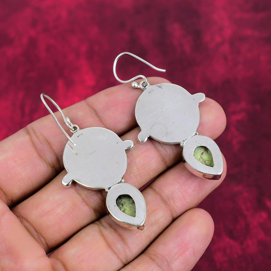 Zitronenchrysopras 925 Sterlingsilber Ohrringe, Handgefertigter Edelsteinschmuck, Geschenke für Ehefrau Brandneue Ohrringe