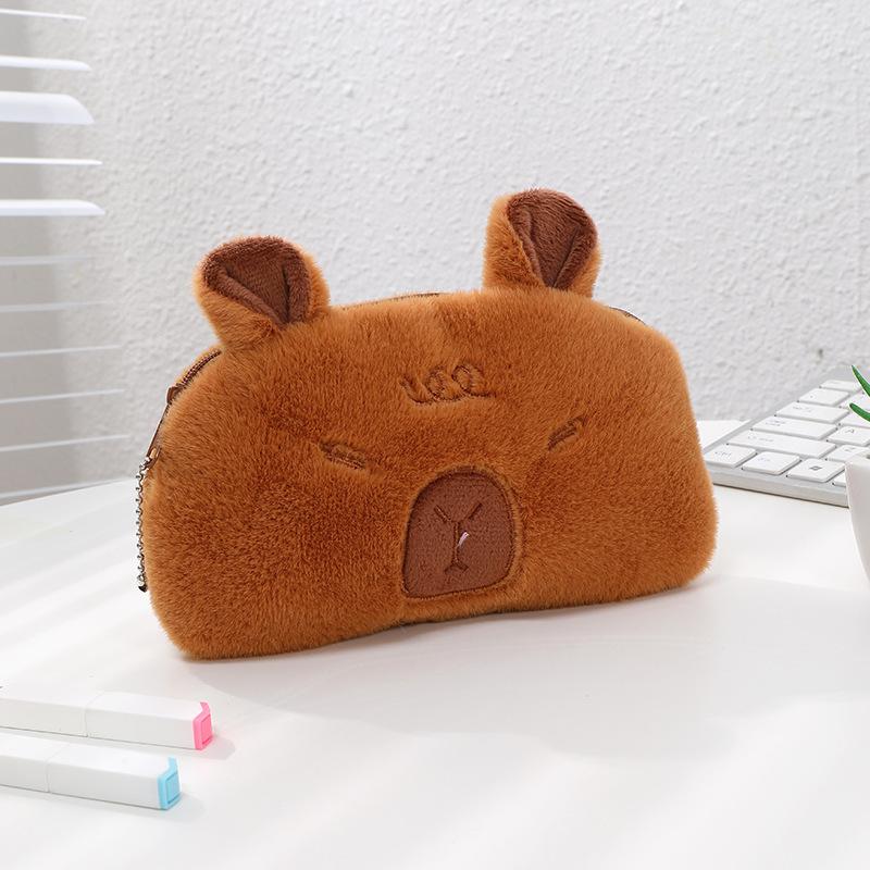 

4 Styles Cute Plush Capybara Pencil Storage Bag Cartoon Animal Pen Case Pen Bag Multifunction Large Capacity Stationery Pouch