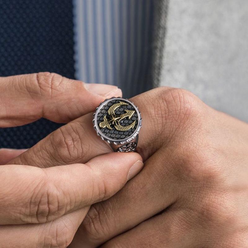 Men's Ring Domineering European and American Ins Trident Neptune Color Gift for Boyfriend and Lover