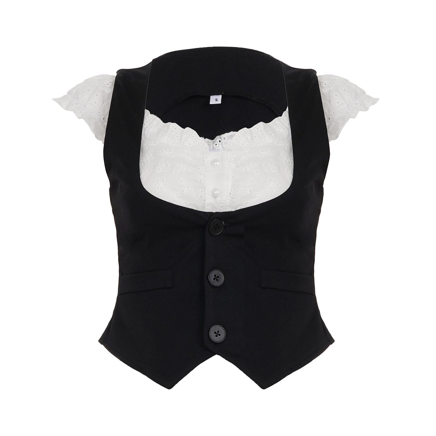 

Vintage Preppy Two-Piece Spliced Vest: Sleek & Sexy Crop Top Medium
