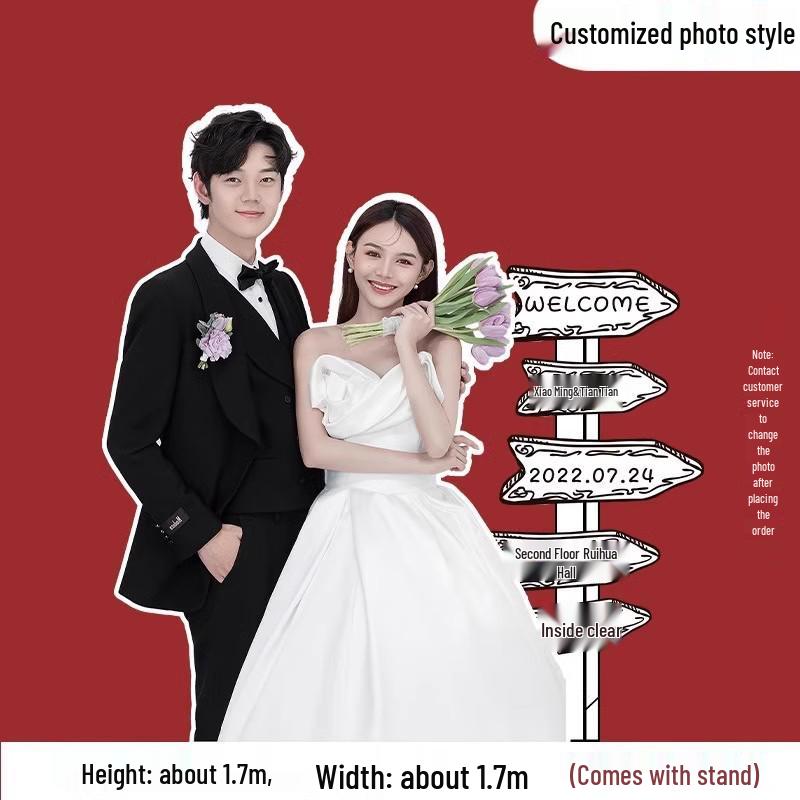 Welcome Sign Wedding Standee: Hand-Painted Cartoon Figure Poster Board for Event Decoration
