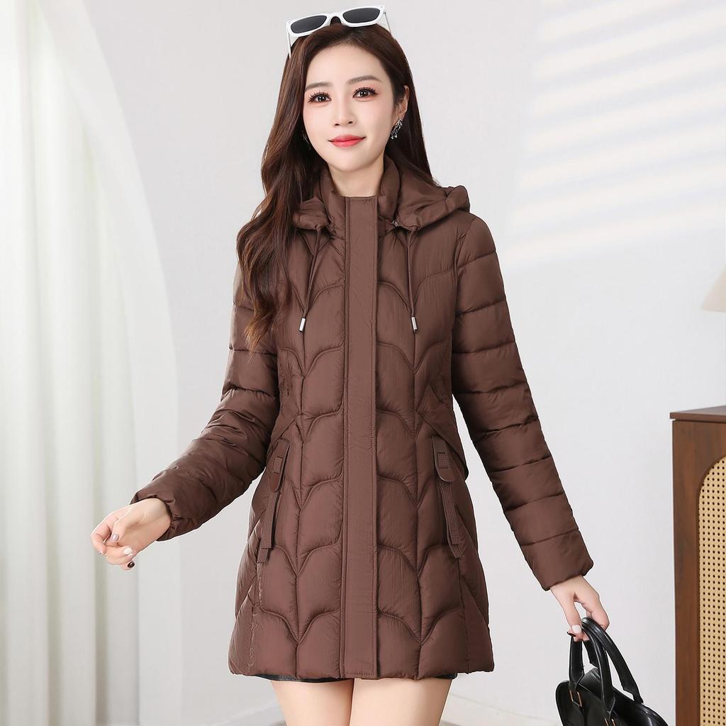 Women's Slimming Mid-Length Hooded Winter Cotton Jacket, 2025 Korean Style, Versatile, Thick, Warm, and Flattering.