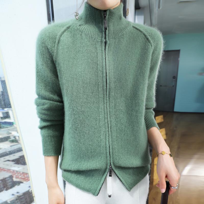 Stojací límeček na zip Pletený cardigan Dámská Krátká bunda Rolák Svetr Volné Topy pro volný čas