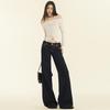 Women's Dark Blue Low-Waist Micro-Flare Jeans - 2024 Autumn/Winter Straight Loose Fit Wide-Leg Trousers