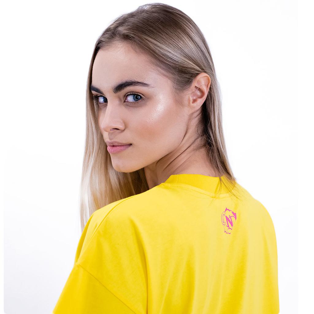Żółta Koszulka Oversized Z Modnym Motywem Okularów, Stylowa I Wygodna, M