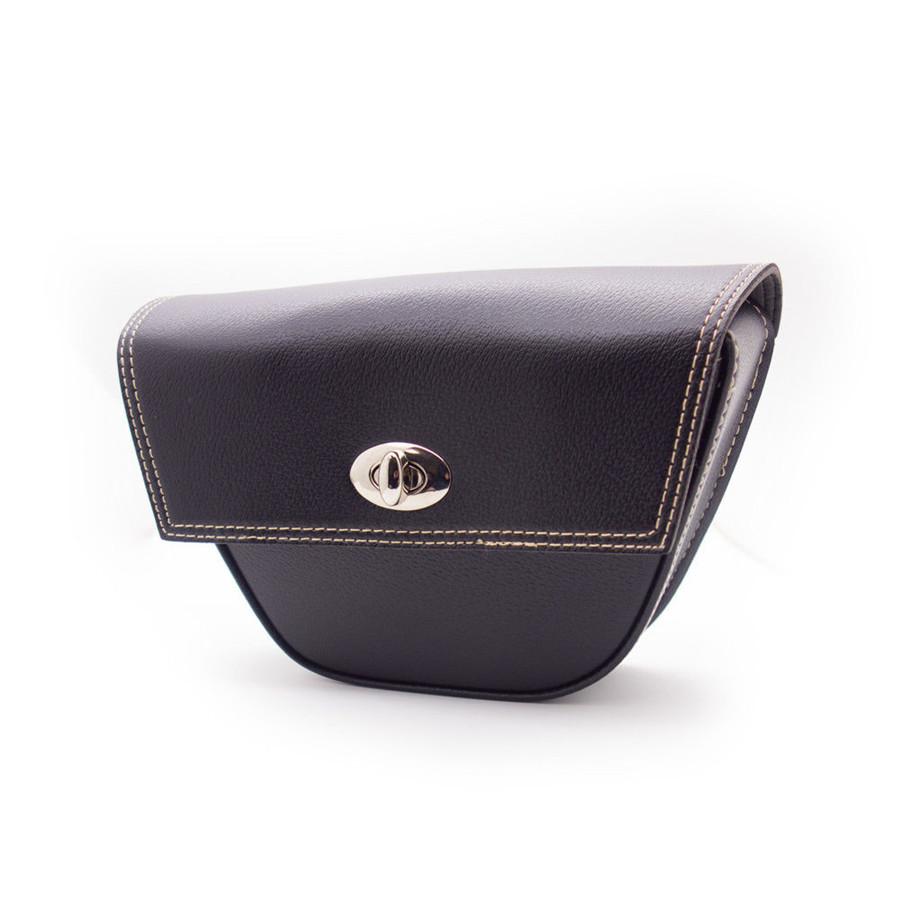 Black Synthetic Leather Triangle Motorcycle Bikes Side Saddle Bag Luggage Pocket