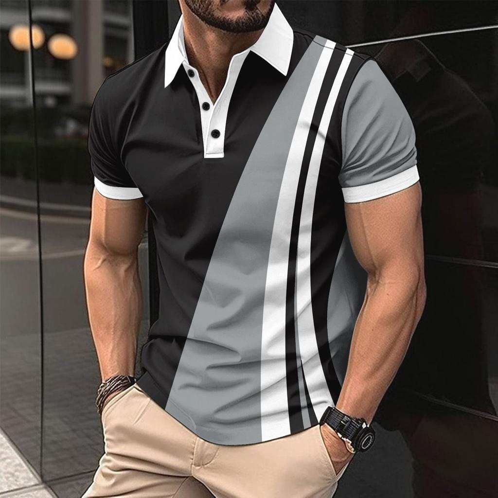 European and American New Men's 3D Printed Versatile Colorful Plant Short Sleeved Polo Shirt