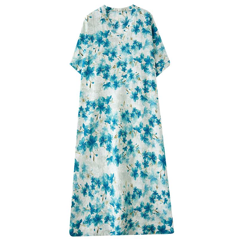 

Xitao Платье с цветочным принтом и V-образным вырезом ZMY1005 One Size синий