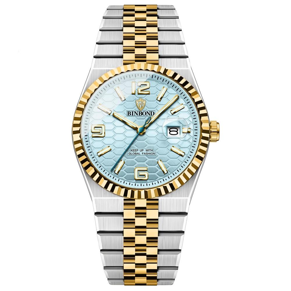 BINBOND Men's Quartz Watch Classic Style Waterproof Luminous Date Display Stainless Steel Wristwatch For Male