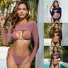 Drei-teiliges Badeanzug-Set für Damen Nylon Einfarbig Bikini-Oberteil Unterteil Langarm Überwurf