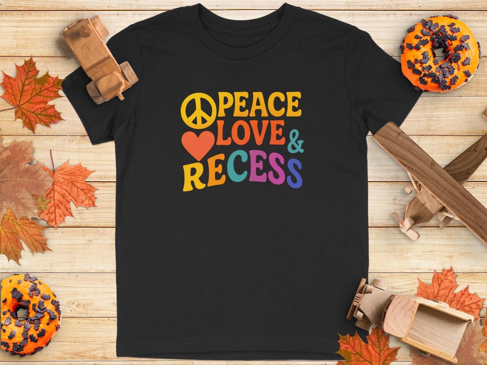 YOUTH Peace Love Recess T-Shirt | Retro Kids School Tee 120