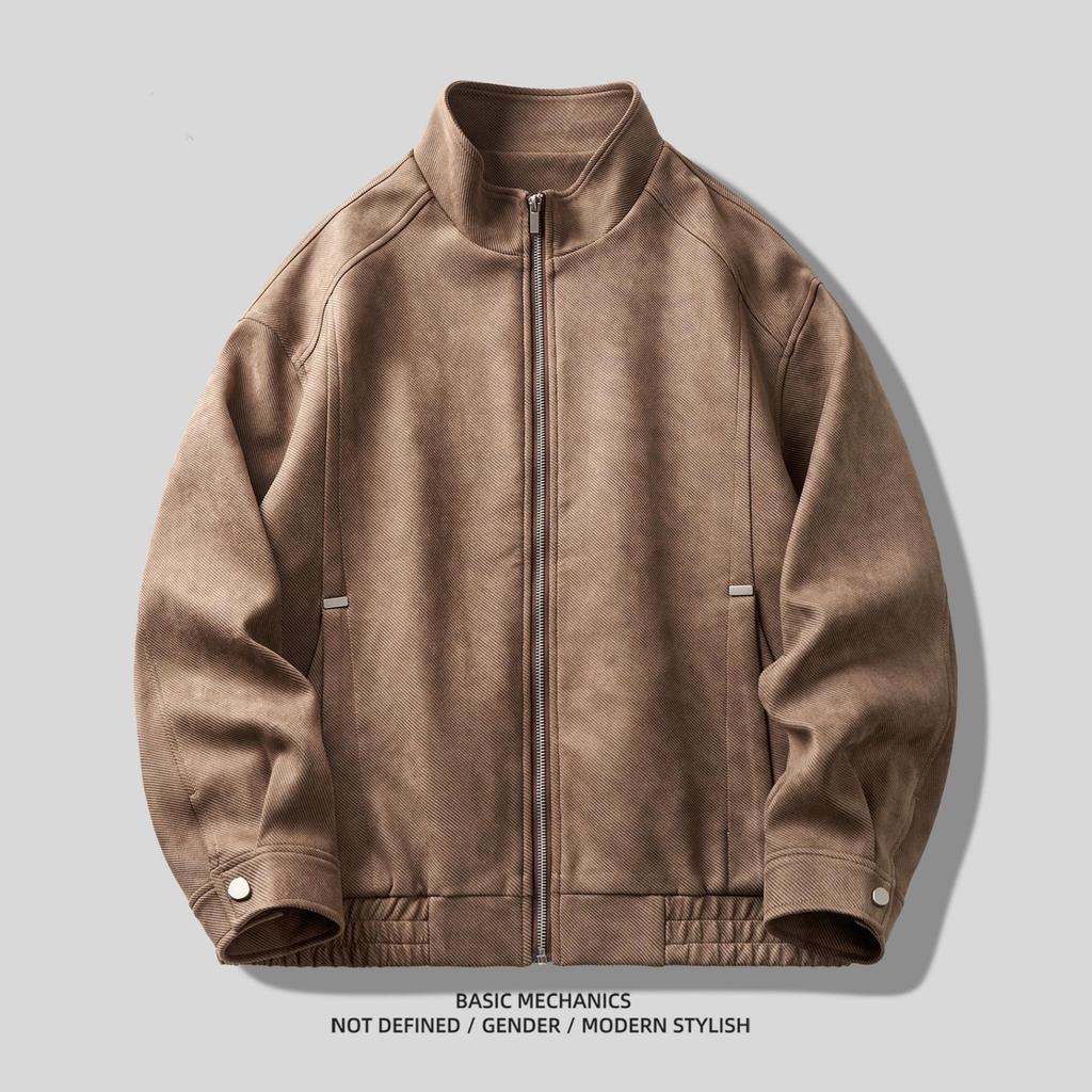 High Street Trend Suede Embossed American-Style Men's Jacket - Spring/Autumn, High-End Loose Stand Collar Design
