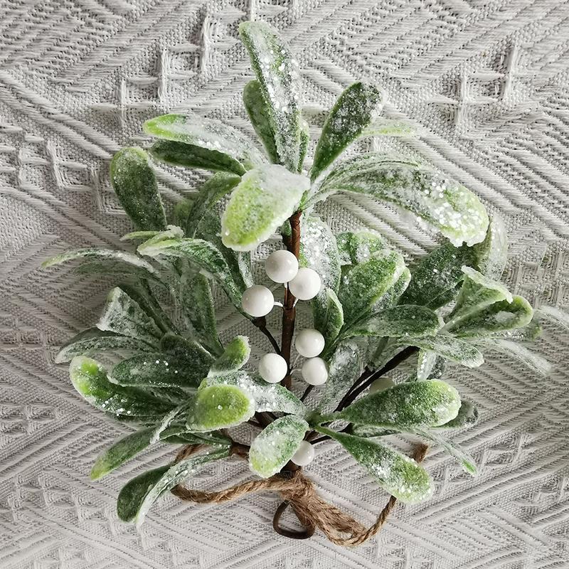 Muérdago Artificial Escarchado Ramitas Falsas Ramilletes Tallos Flores Falsas Festivas Decoración Navideña Duradera Para el Hogar Invierno Interior