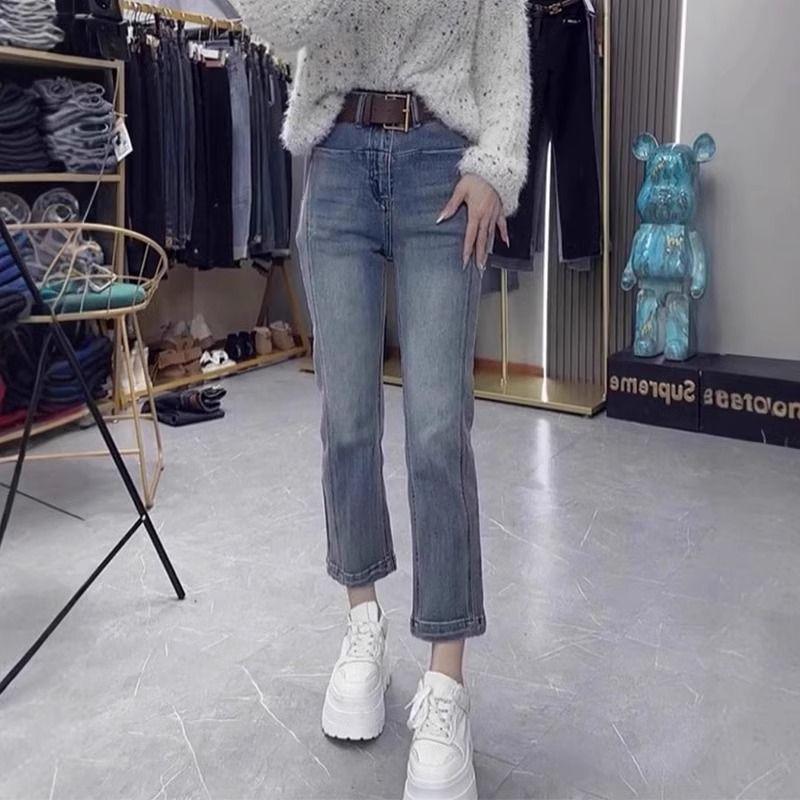 2025 New Spring/Autumn High-Waisted Elastic Slimming Petite Cigarette Jeans for Women
