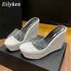 Fashion Eilyken Summer Golden Silver Platform Wedges Slippers Women Street Style PVC Transparent Jelly Shoes High Heels Sandals