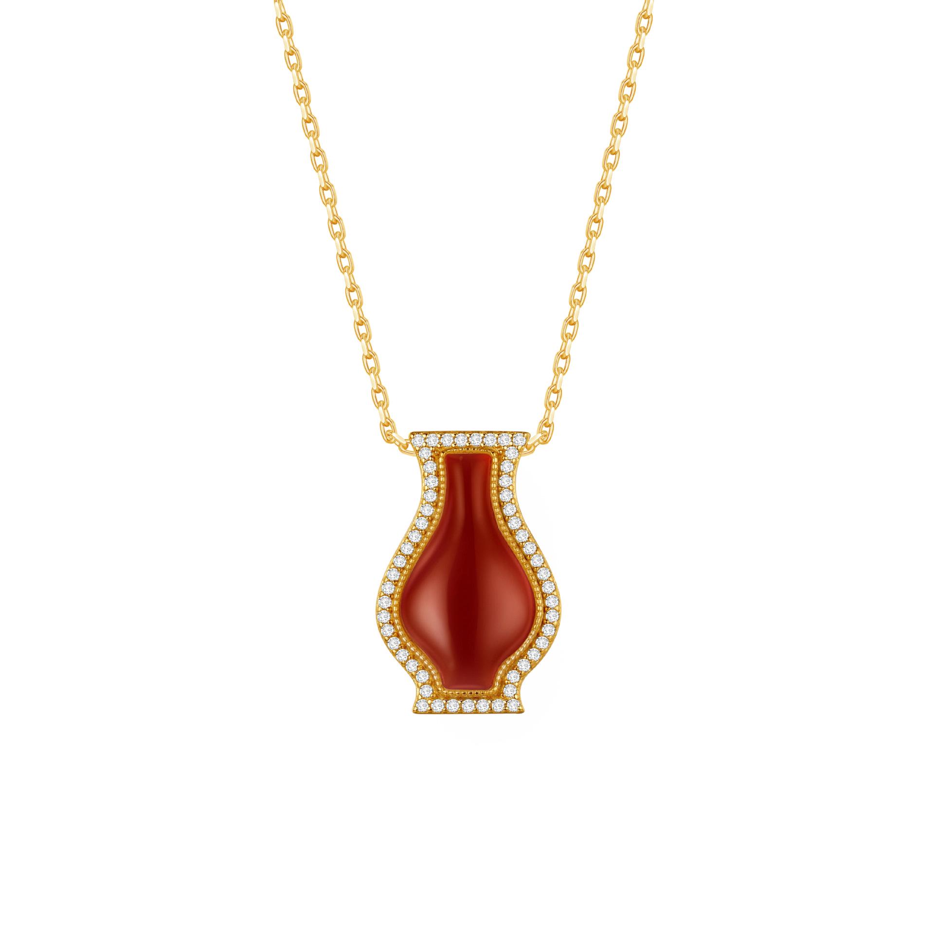 

Elegant 925 Silver Red Agate & Mother-of-Pearl Gourd Necklace for Women - Light Luxury Clavicle Chain 925 Silver