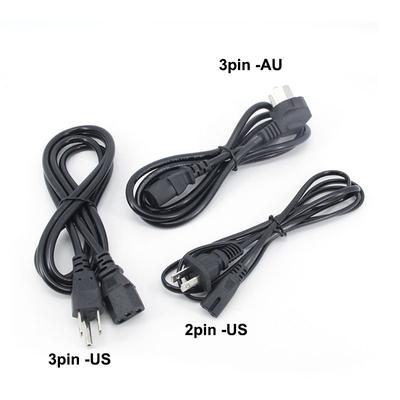 2pinový 3pinový napájecí kabel s AU US zástrčkou, prodlužovací kabel napájecího adaptéru IEC C13 AC pro PC počítač monitor TV reproduktor