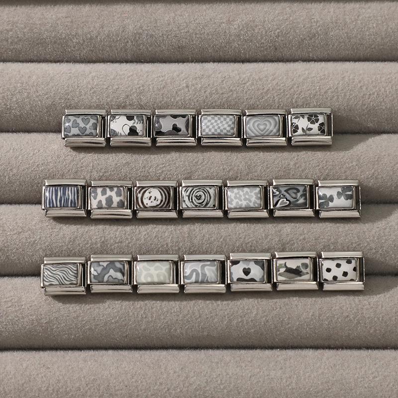 Fashion Personalized DIY Gray Color Italian Charm Bracelet Heart Cat Flower Skull Bead Fit 9mm Bracelet Stainless Steel Jewelry