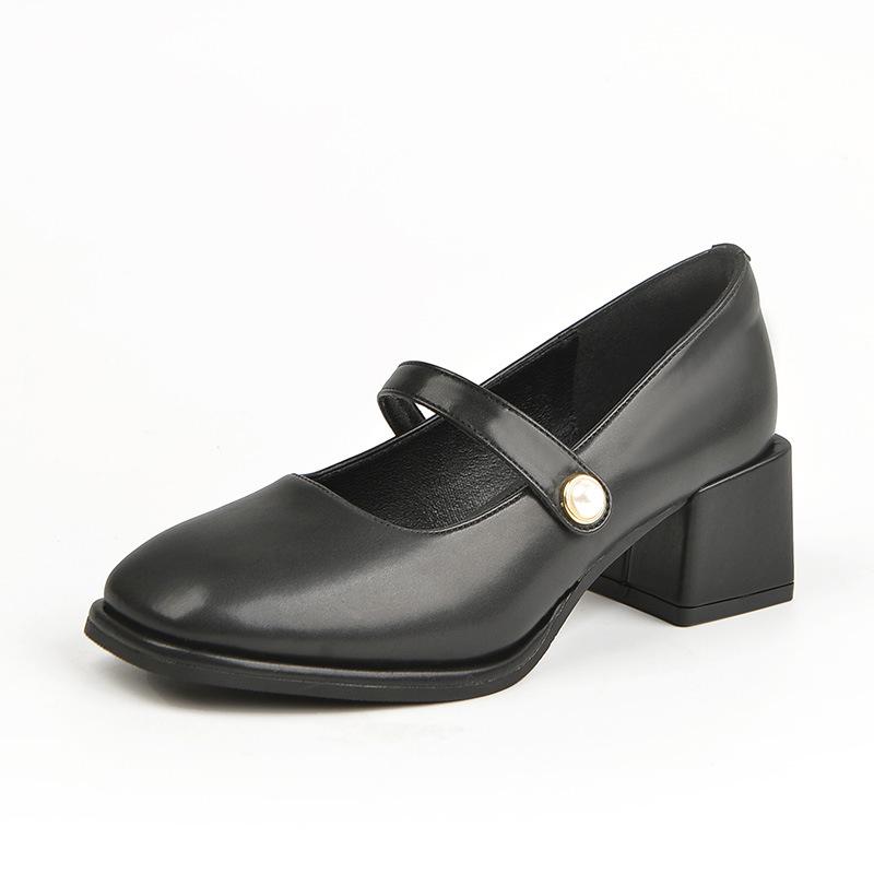 

Нежные женские туфли 2024 Весна Мэри Джейн Винтаж женские туфли на каблуке из кожи удобные на ногах 42