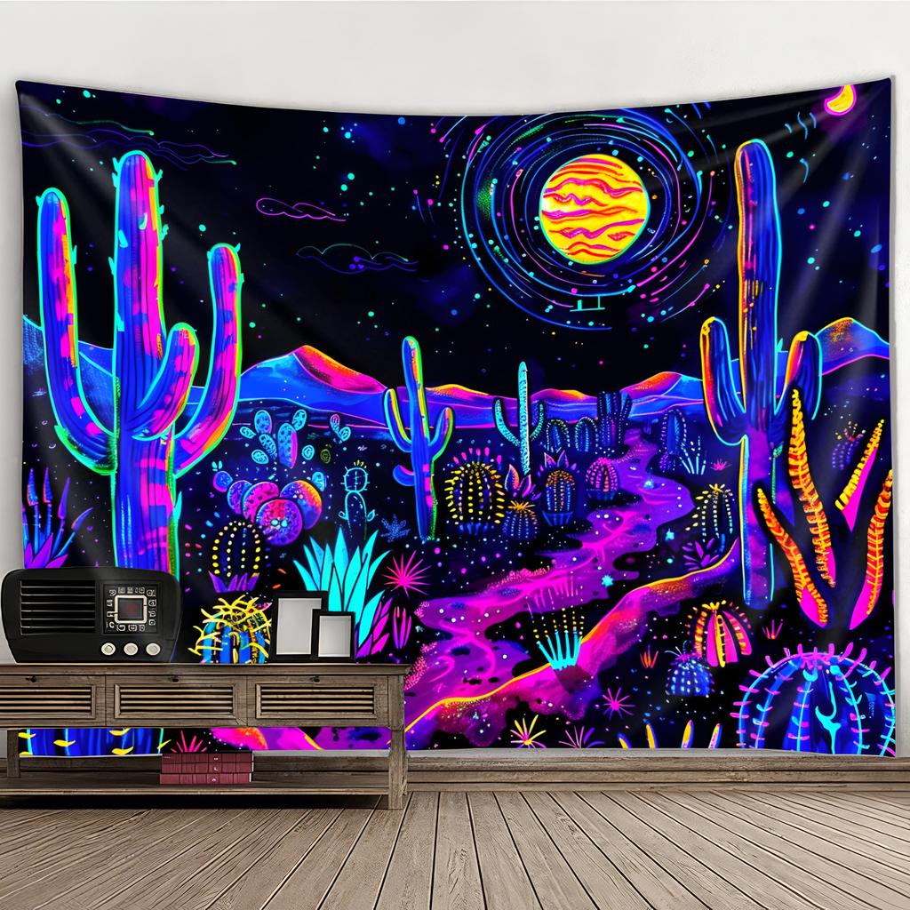 VIKAMA Cthulhu Desert Tapestry Cactus Star Moon Iridescent Fantasy Bedroom Theme Gaming Room Sci-Fi Enthusiast Living Room