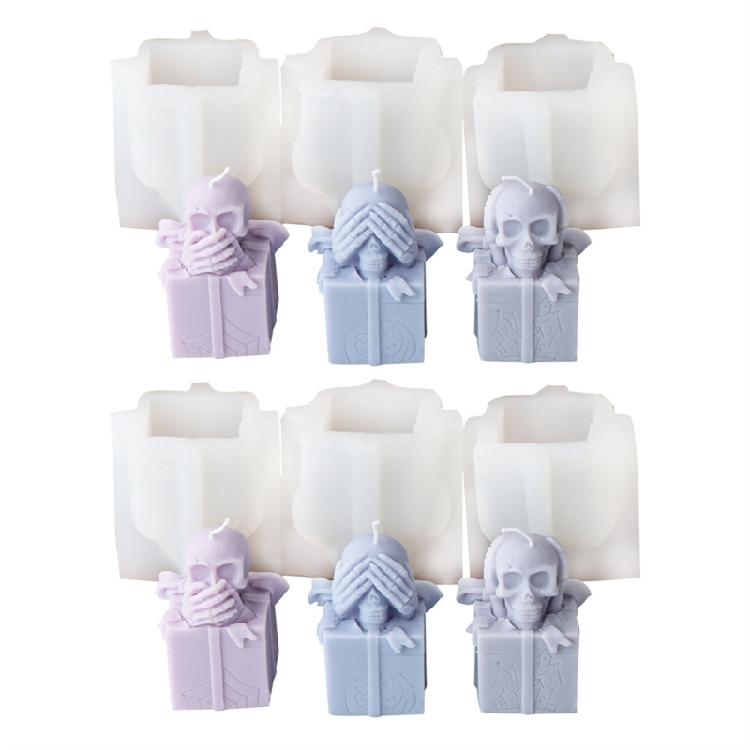 Reusable Silicone Mold Gift Box Skull Head Candle Mould Creative Aromatherapy Making Mold Festive Decoration Supplies