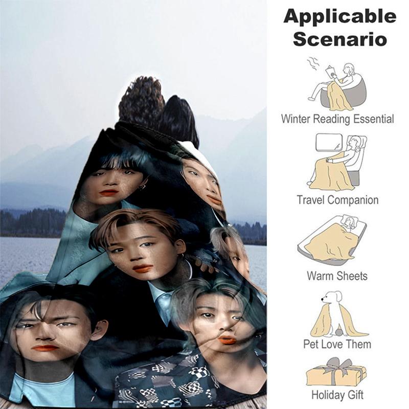 1pc Blanket Kpop Print Design, Lightweight Blanket for Sofa, Bed- Soft &Warm, Gift for All Seasons like Christmas, Halloween