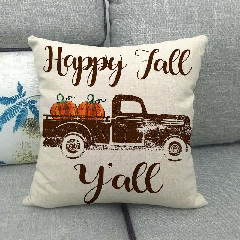 Autumn Thanksgiving Pumpkin Truck Digital Printing Short Plush Pillow Covers For Car Sofa Office Cushion Cover Home Goods