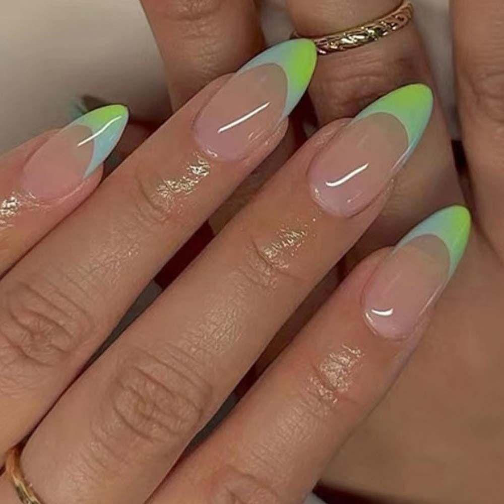 

Green French Edge Fake Nails Long Nail Tips Fashion False Nails for Salon