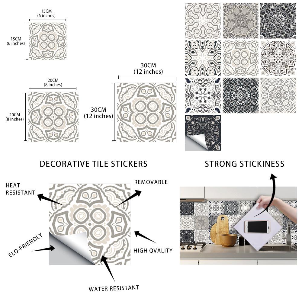 Retro Gray Floral Wall Panels Matte Waterproof Peel and Stick for Kitchen Countertop Floor Renovation